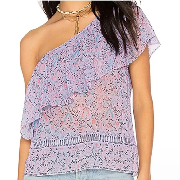 Saylor Janice One Shoulder Top Purple Floral Blouse Size Large - Picture 1 of 6